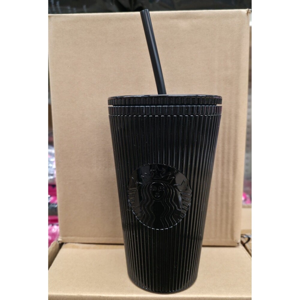 Getting 4 Starbucks 2024 Black Pleated Metallic Core Tumbler 16oz Venti Cold Cup